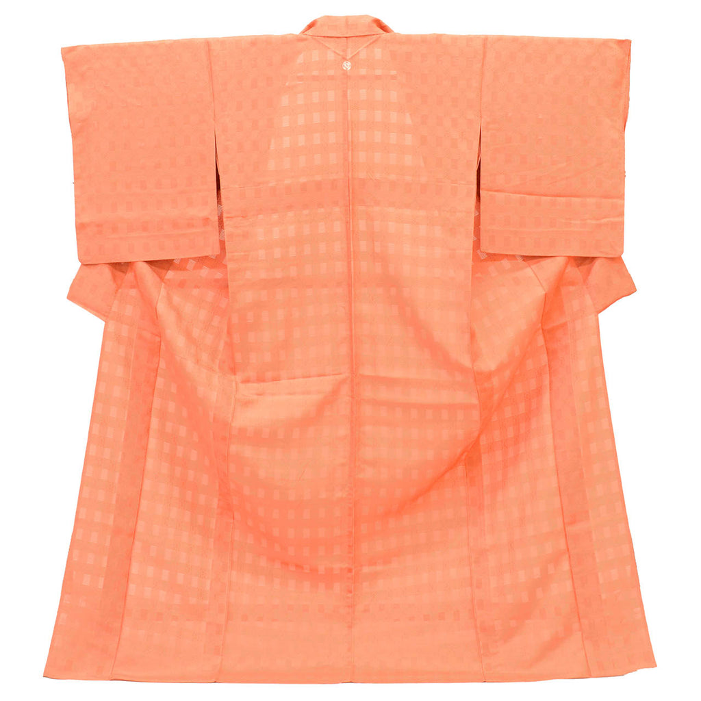 Vintage Japanese Kimono | Summer Iro-Muji | Orange Silk | One Crest | Flower Weave | Tall Size LL | Sustainable | Sustainable | uu2790b