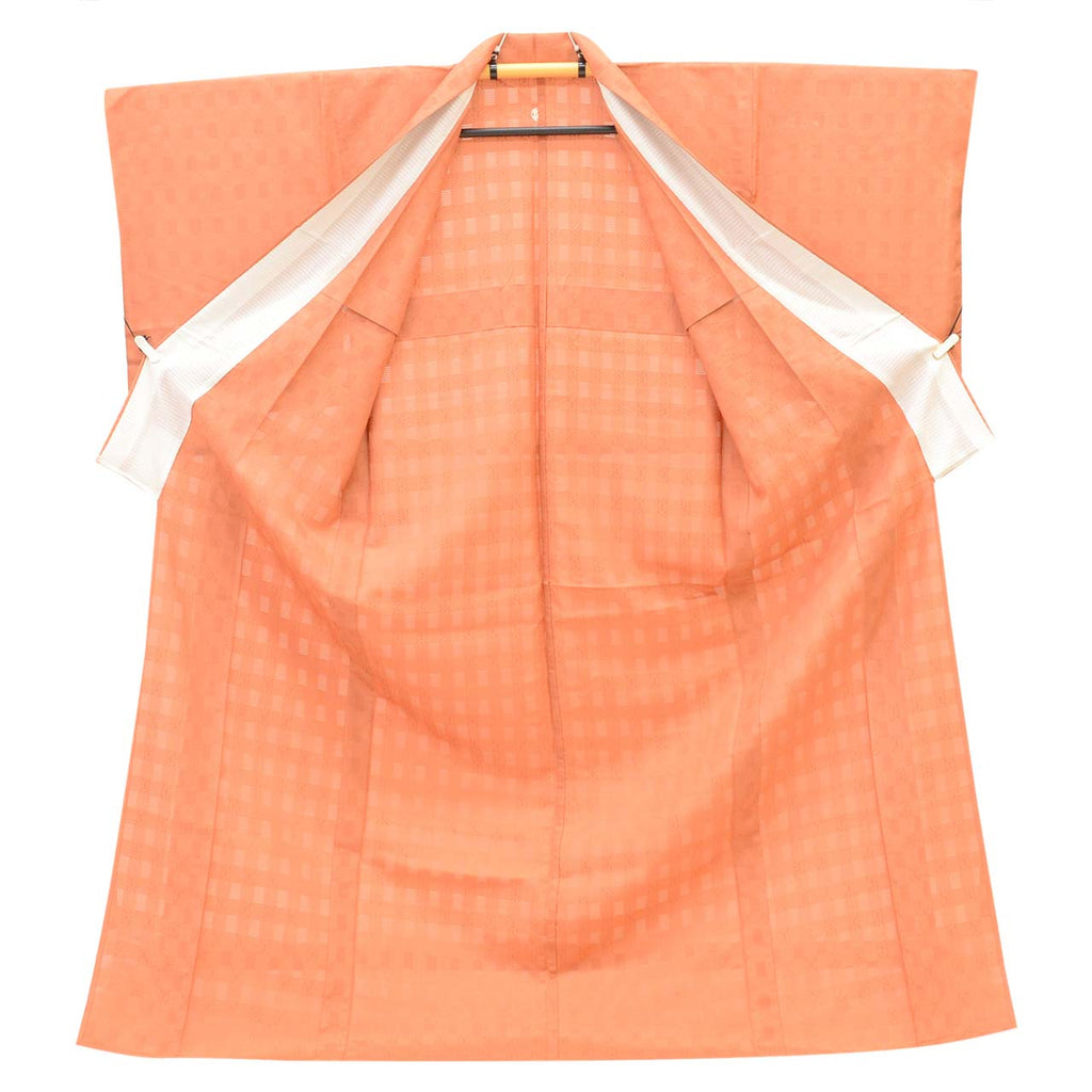Vintage Japanese Kimono | Summer Iro-Muji | Orange Silk | One Crest | Flower Weave | Tall Size LL | Sustainable | Sustainable | uu2790b