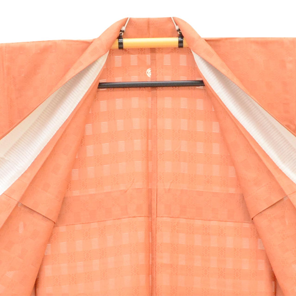 Vintage Japanese Kimono | Summer Iro-Muji | Orange Silk | One Crest | Flower Weave | Tall Size LL | Sustainable | Sustainable | uu2790b