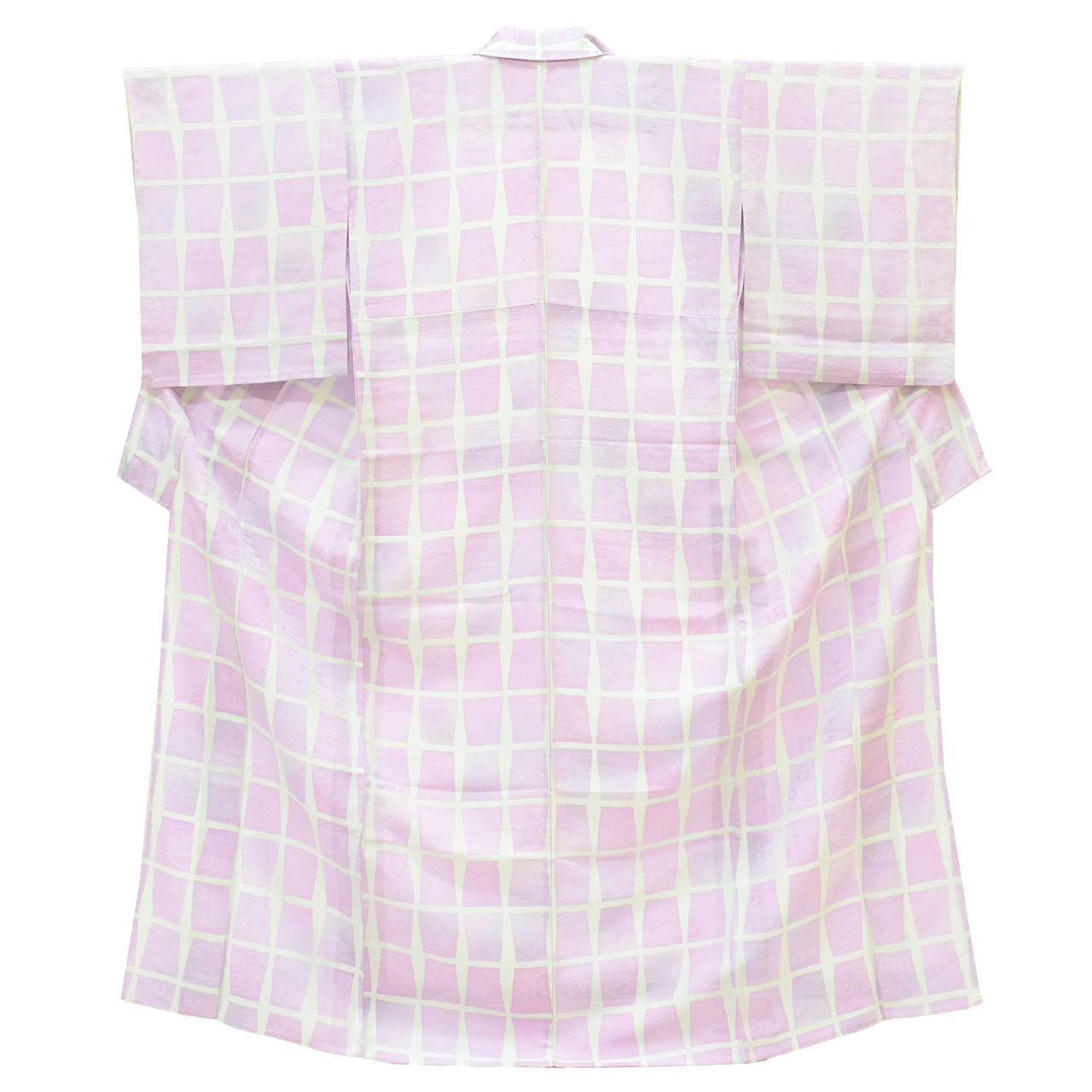 [Used] Recycled Kimono, Komon Kimono, Pure Silk, Size M, Excellent Condition, Length 158.5cm (62.4in), Sleeve Length 62.8cm (24.7in), Unlined, Ready-made, Purple, Checkered Pattern, Flowing Water, Silk, Reuse uu2791b 