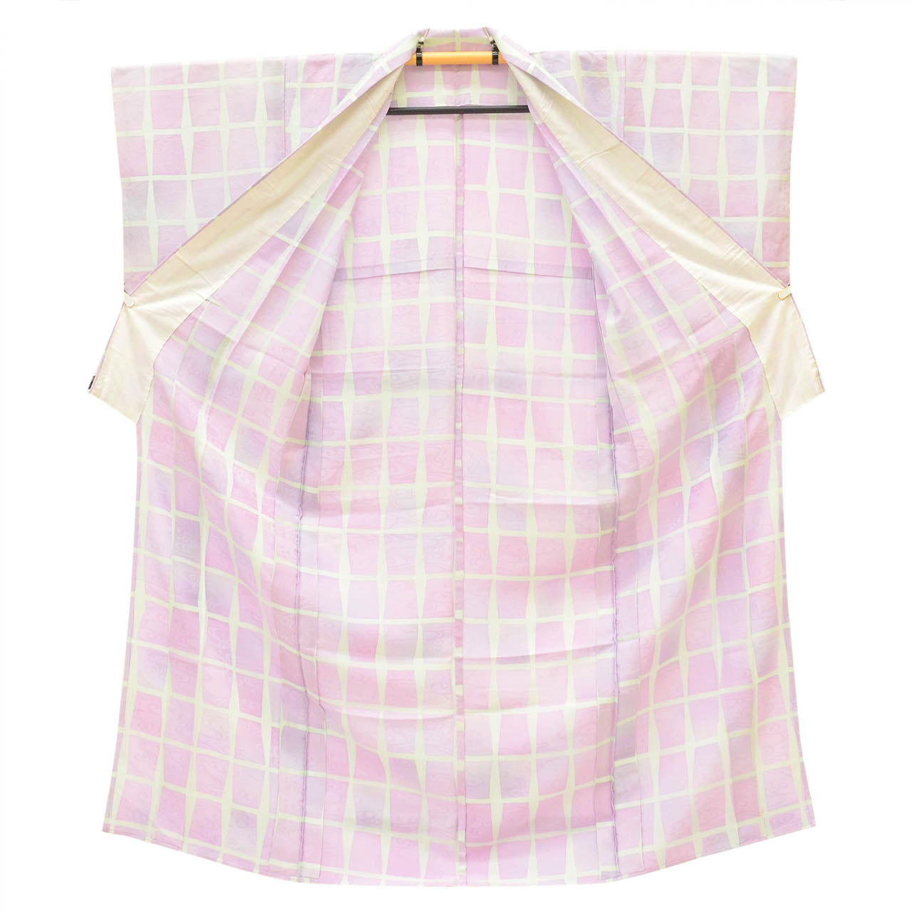 [Used] Recycled Kimono, Komon Kimono, Pure Silk, Size M, Excellent Condition, Length 158.5cm (62.4in), Sleeve Length 62.8cm (24.7in), Unlined, Ready-made, Purple, Checkered Pattern, Flowing Water, Silk, Reuse uu2791b 