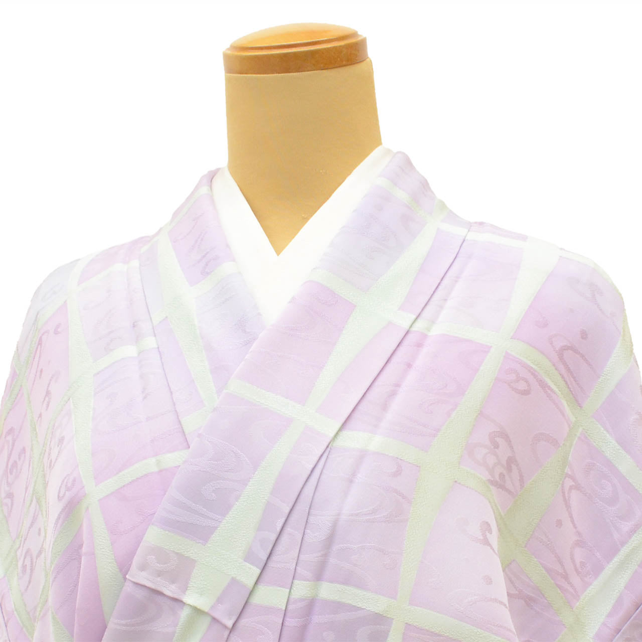 [Used] Recycled Kimono, Komon Kimono, Pure Silk, Size M, Excellent Condition, Length 158.5cm (62.4in), Sleeve Length 62.8cm (24.7in), Unlined, Ready-made, Purple, Checkered Pattern, Flowing Water, Silk, Reuse uu2791b 
