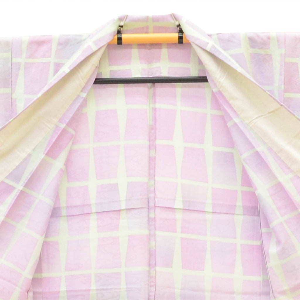 [Used] Recycled Kimono, Komon Kimono, Pure Silk, Size M, Excellent Condition, Length 158.5cm (62.4in), Sleeve Length 62.8cm (24.7in), Unlined, Ready-made, Purple, Checkered Pattern, Flowing Water, Silk, Reuse uu2791b 