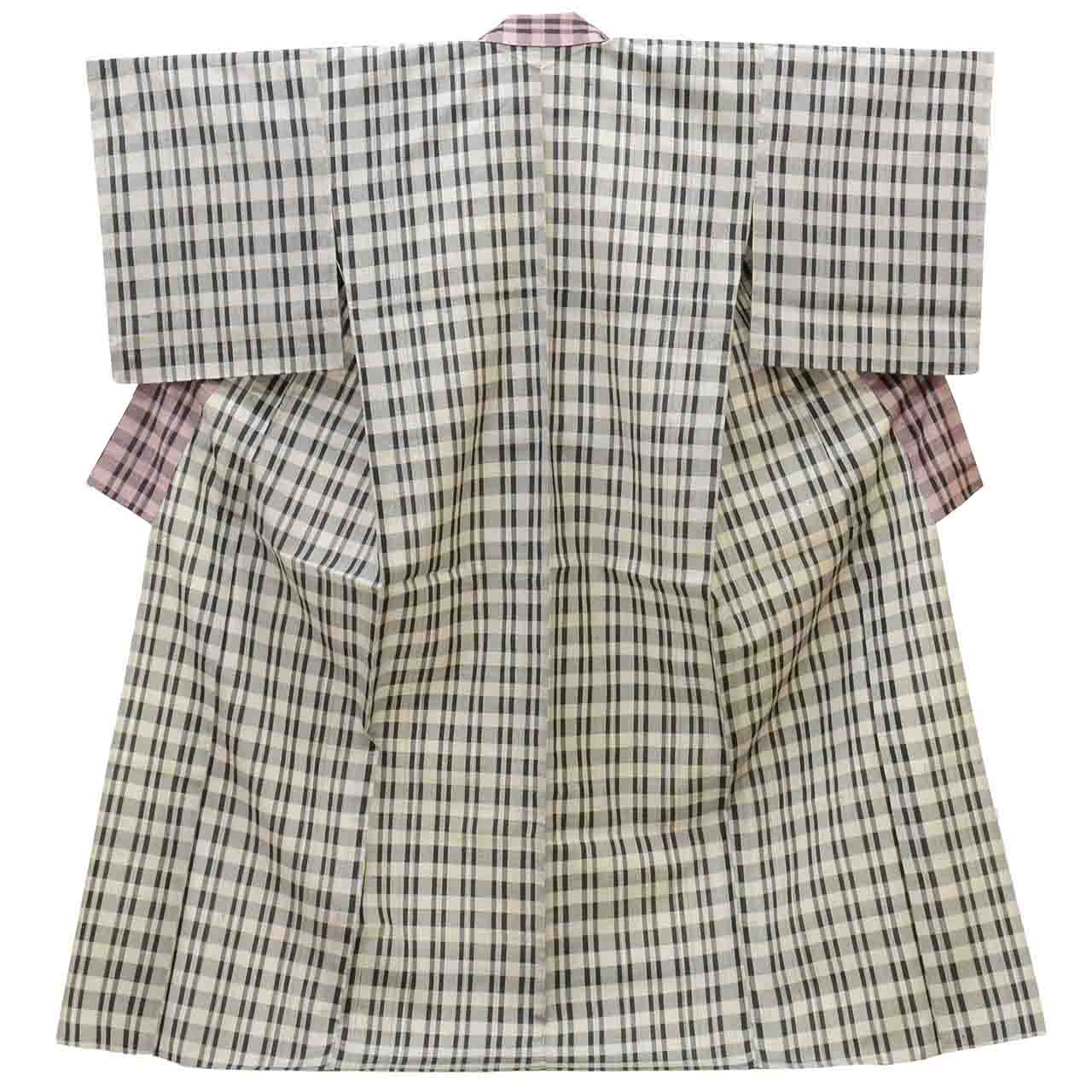 Vintage Japanese Kimono | Tsumugi | Gray Silk | Lattice Pattern | Unused | Unlined | Size L | Sustainable | Sustainable | uu2797b