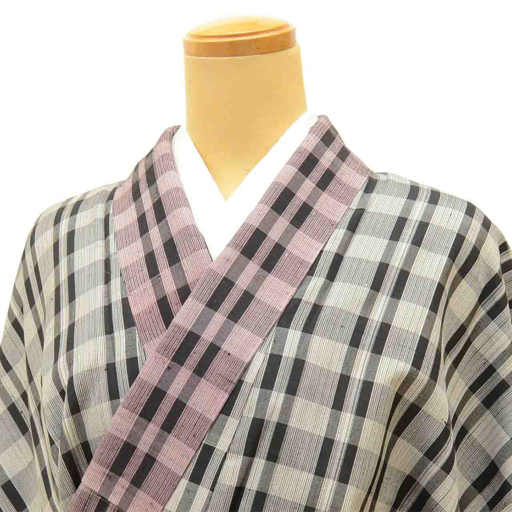 Vintage Japanese Kimono | Tsumugi | Gray Silk | Lattice Pattern | Unused | Unlined | Size L | Sustainable | Sustainable | uu2797b