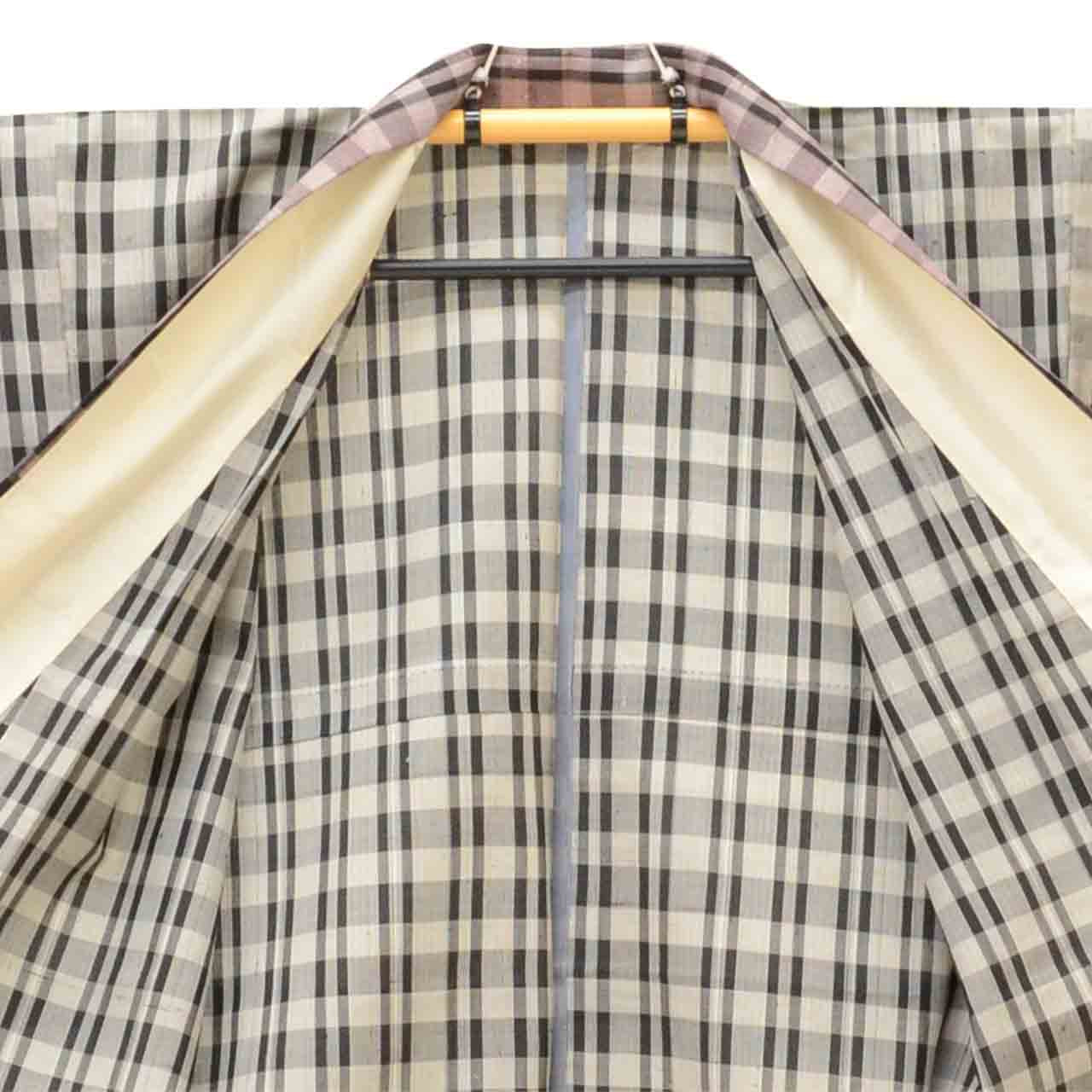 Vintage Japanese Kimono | Tsumugi | Gray Silk | Lattice Pattern | Unused | Unlined | Size L | Sustainable | Sustainable | uu2797b
