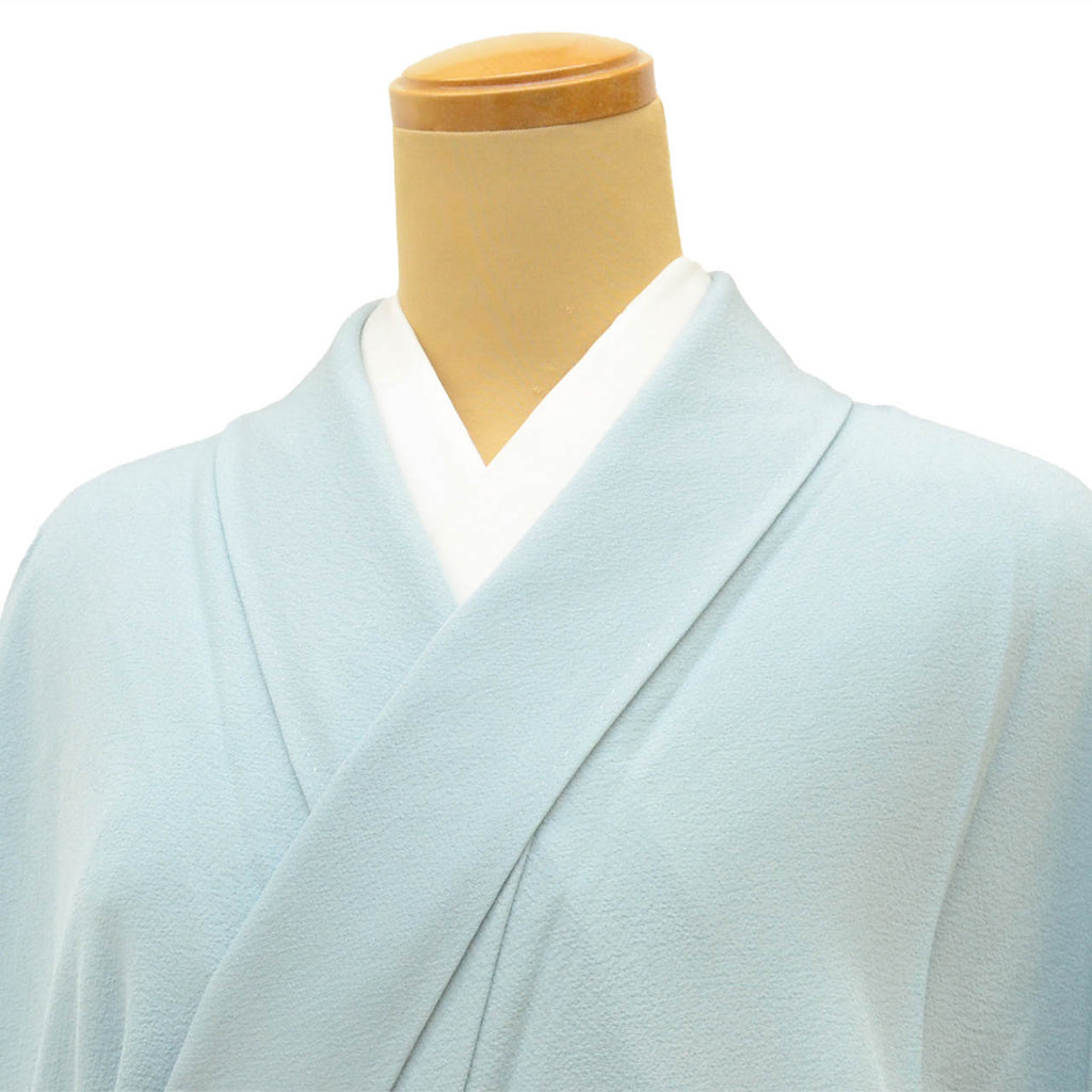 [Used] Recycled Kimono, Plain Color, Silk, Size S (or Larger Size), Excellent Condition, Length 154.0cm (60.6in), Sleeve Length 64.5cm (25.4in), Unlined, Ready-made, One Family Crest, Crepe Fabric, Blue, Silk, Reused uu2799b 