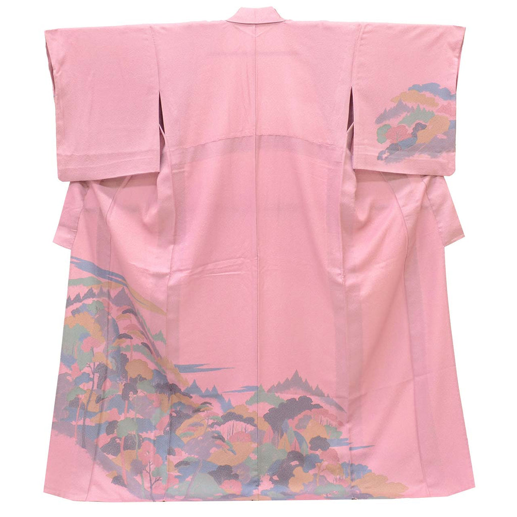 [Used] Recycled Kimono, Visiting Kimono, Pure Silk, Size L (Slightly Plus Size L), Excellent Condition, Length 164.0cm (64.6in), Sleeve Length 66.5cm (26.2in), Unlined, Ready-made, Purple Landscape Pattern, Reused uu2803b 