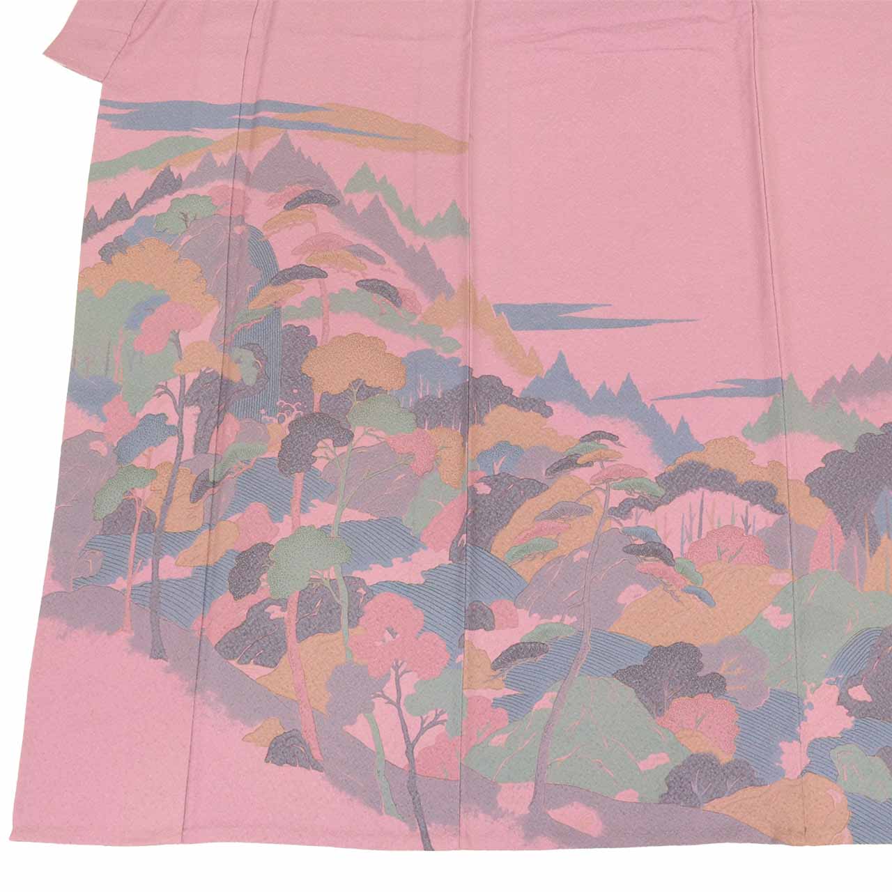 [Used] Recycled Kimono, Visiting Kimono, Pure Silk, Size L (Slightly Plus Size L), Excellent Condition, Length 164.0cm (64.6in), Sleeve Length 66.5cm (26.2in), Unlined, Ready-made, Purple Landscape Pattern, Reused uu2803b 
