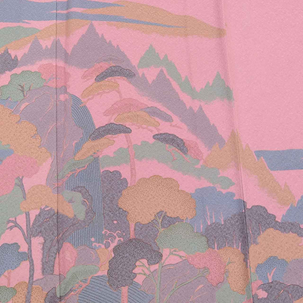 [Used] Recycled Kimono, Visiting Kimono, Pure Silk, Size L (Slightly Plus Size L), Excellent Condition, Length 164.0cm (64.6in), Sleeve Length 66.5cm (26.2in), Unlined, Ready-made, Purple Landscape Pattern, Reused uu2803b 