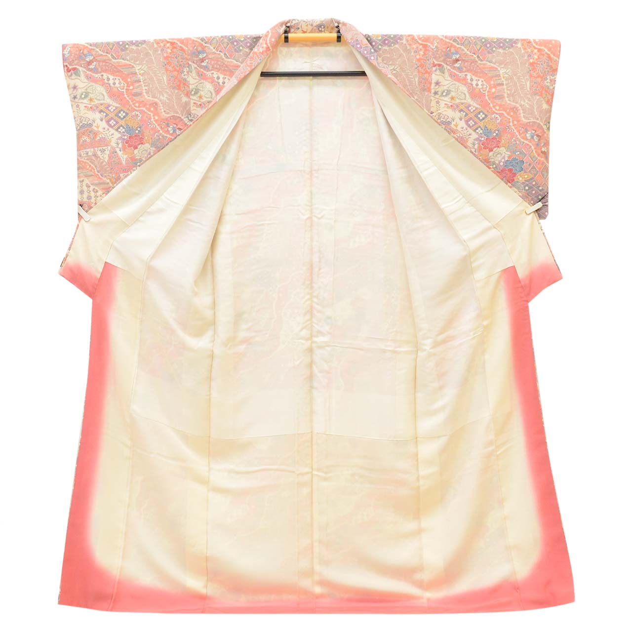 [Used] Recycled Kimono, Komon style, Pure Silk, Size L, Good Condition, Length 161.5cm (63.6in), Sleeve Length 65.0cm (25.6in), Lined, Ready-made, Pink, Floral, Silk, Reused uu2804b 