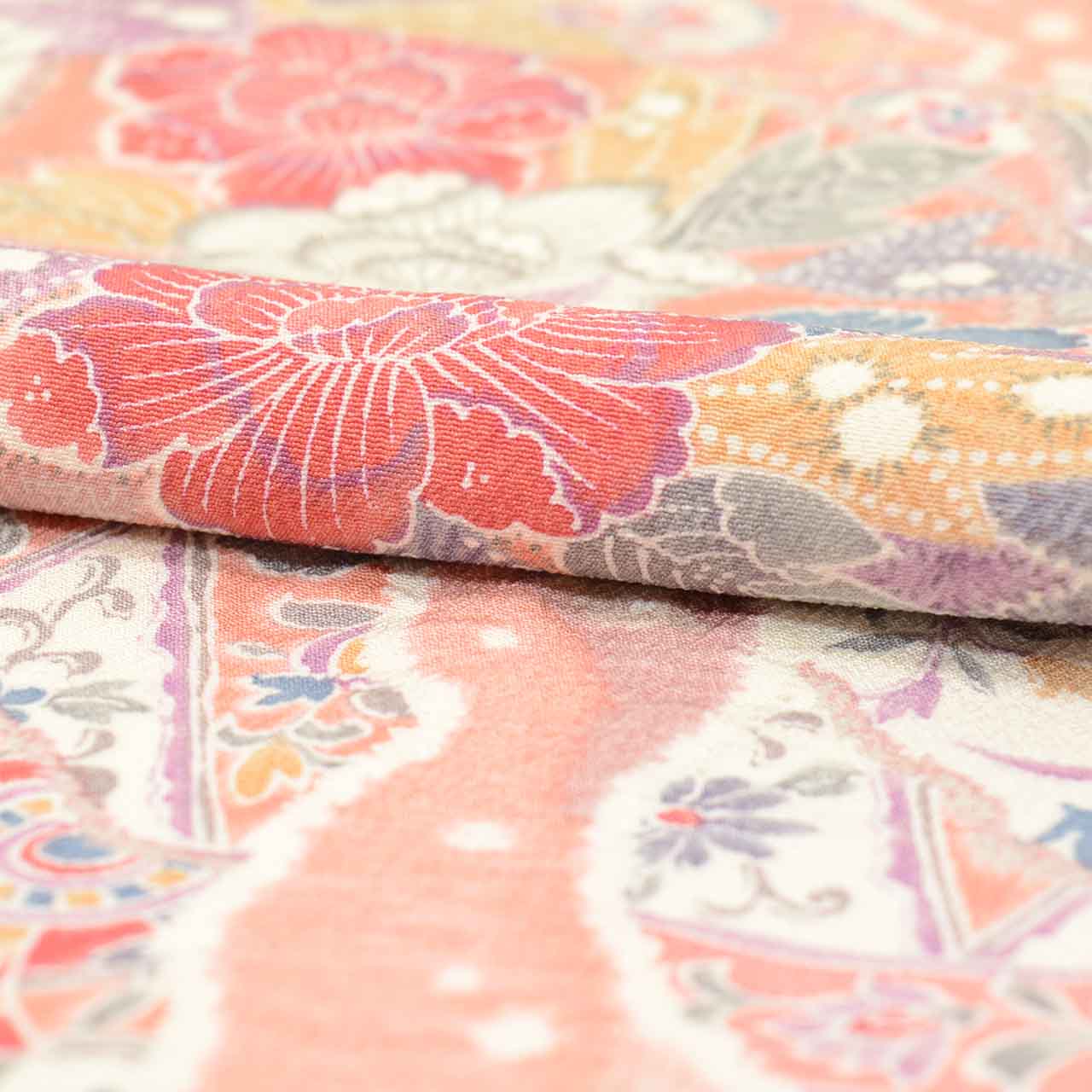 [Used] Recycled Kimono, Komon style, Pure Silk, Size L, Good Condition, Length 161.5cm (63.6in), Sleeve Length 65.0cm (25.6in), Lined, Ready-made, Pink, Floral, Silk, Reused uu2804b 