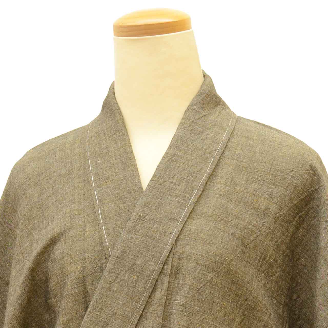 [Used] Men's Recycled Kimono, Linen/Cotton Blend, Size S, Excellent Condition, Length 136.0cm (53.5in), Sleeve Length 68.5cm (27.0in), Summer Wear, Brown, Ready-made, Unused, Beautiful Condition, Plain, Reused uu2806b 