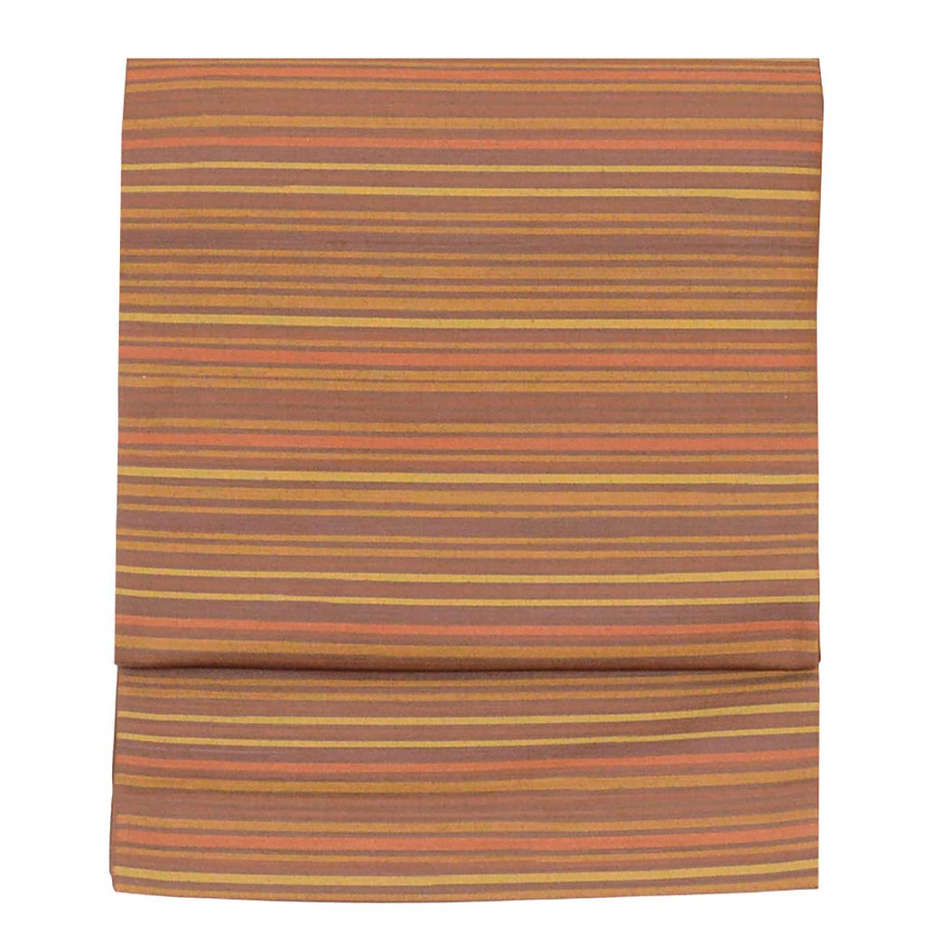 Vintage Japanese Obi | Kyo-bukuro Obi | Brown Silk | Stripe Pattern | Casual | Sustainable | Sustainable | uu2809b
