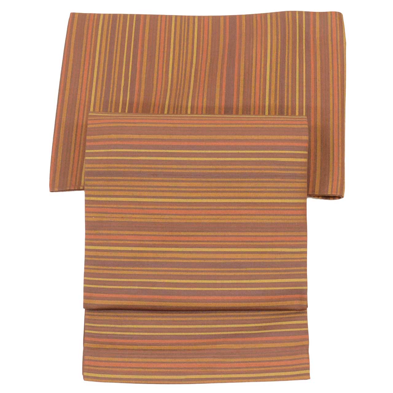 Vintage Japanese Obi | Kyo-bukuro Obi | Brown Silk | Stripe Pattern | Casual | Sustainable | Sustainable | uu2809b