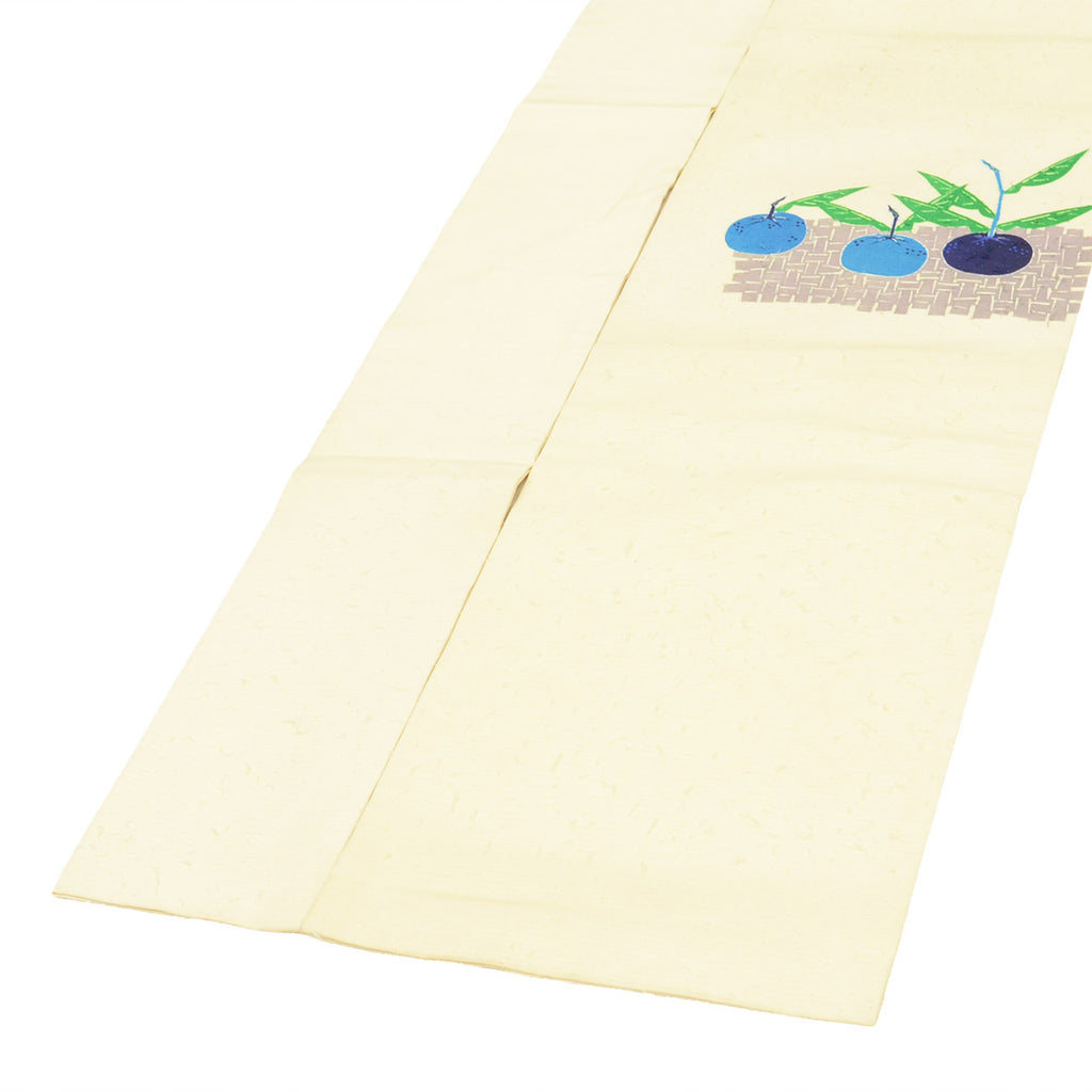 Vintage Japanese Obi | Nagoya Obi | White Silk Tsumugi | Fruit Pattern | Casual | Sustainable | Sustainable | uu2810b
