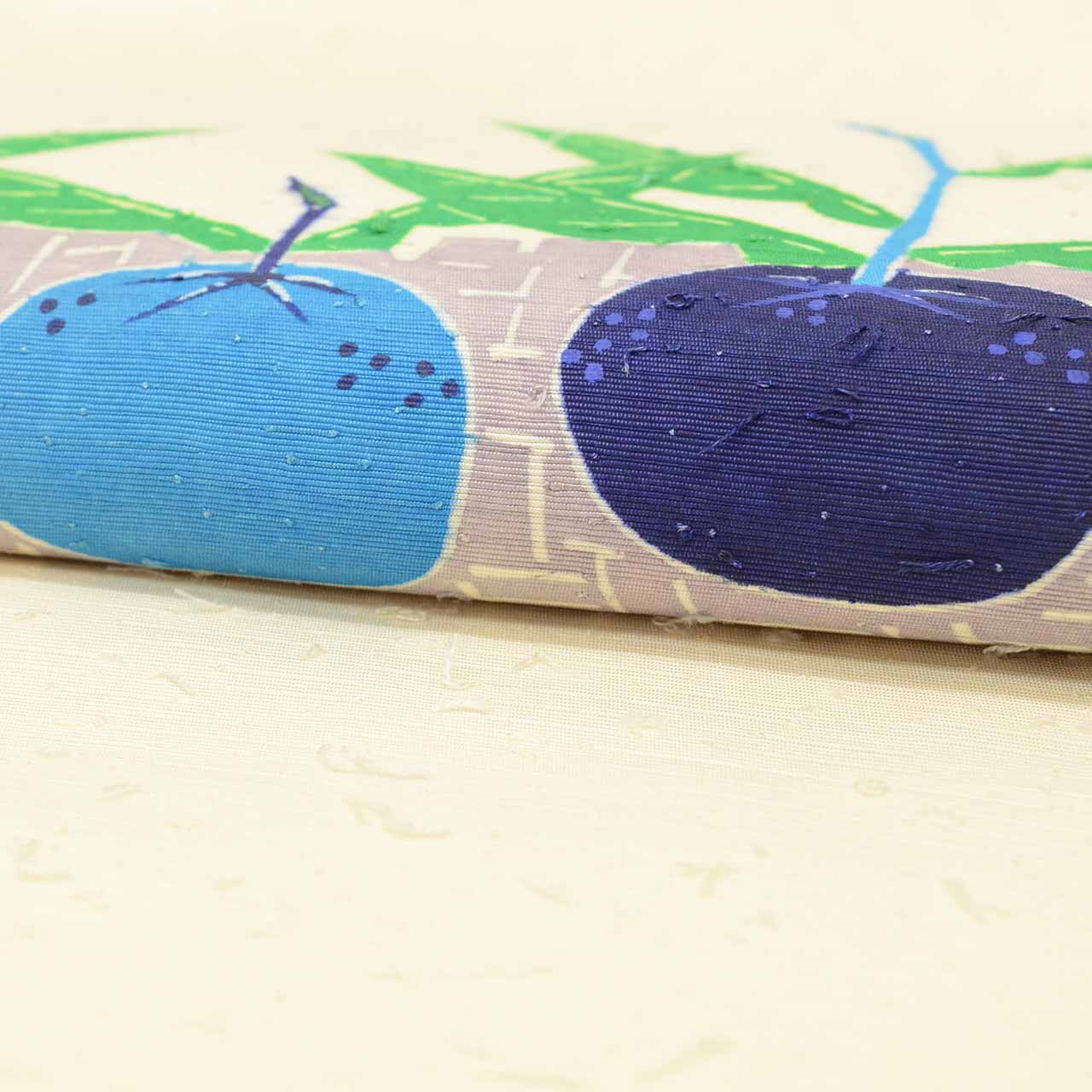 Vintage Japanese Obi | Nagoya Obi | White Silk Tsumugi | Fruit Pattern | Casual | Sustainable | Sustainable | uu2810b