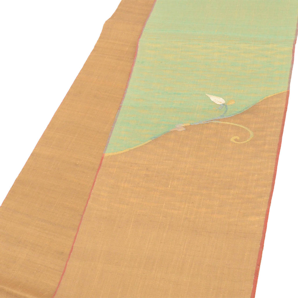 Vintage Japanese Obi | Sha-re Fukuro Obi | Brown Green Silk Tsumugi | Botanical | Excellent | Sustainable | Sustainable | uu2811b