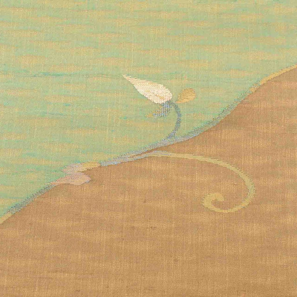 Vintage Japanese Obi | Sha-re Fukuro Obi | Brown Green Silk Tsumugi | Botanical | Excellent | Sustainable | Sustainable | uu2811b