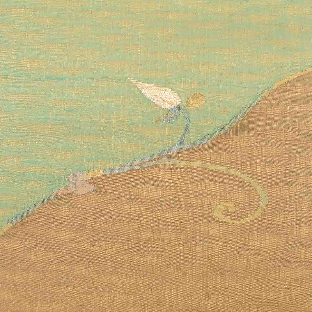 Vintage Japanese Obi | Sha-re Fukuro Obi | Brown Green Silk Tsumugi | Botanical | Excellent | Sustainable | Sustainable | uu2811b