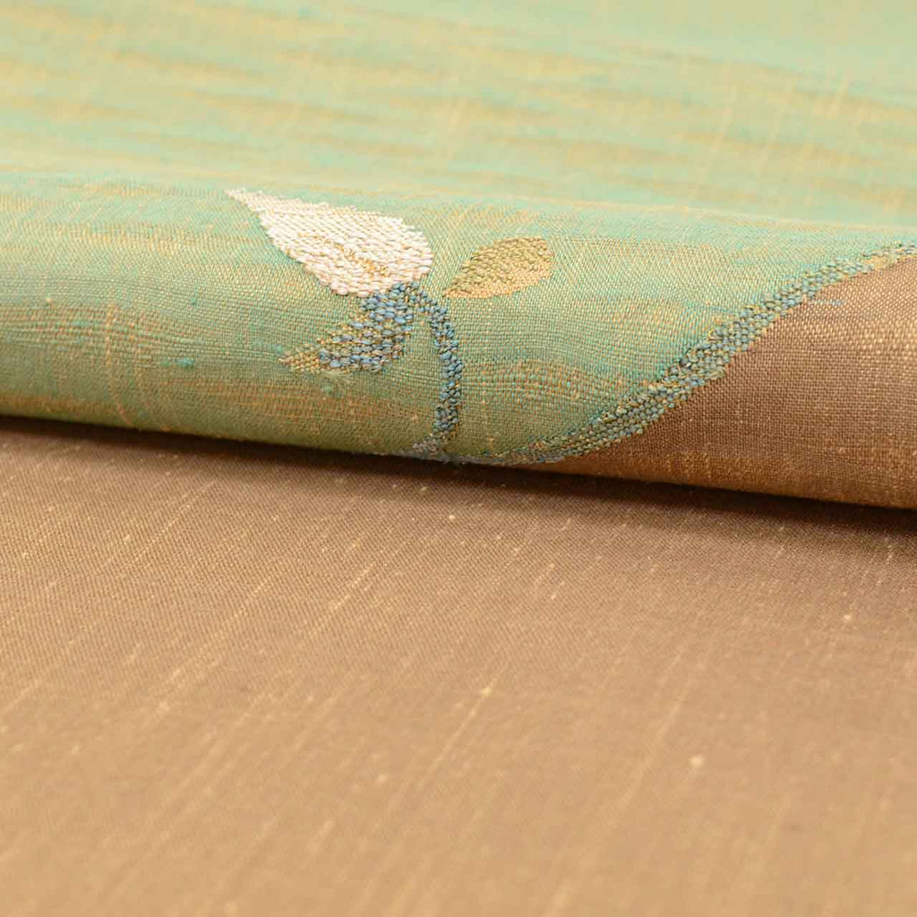 Vintage Japanese Obi | Sha-re Fukuro Obi | Brown Green Silk Tsumugi | Botanical | Excellent | Sustainable | Sustainable | uu2811b