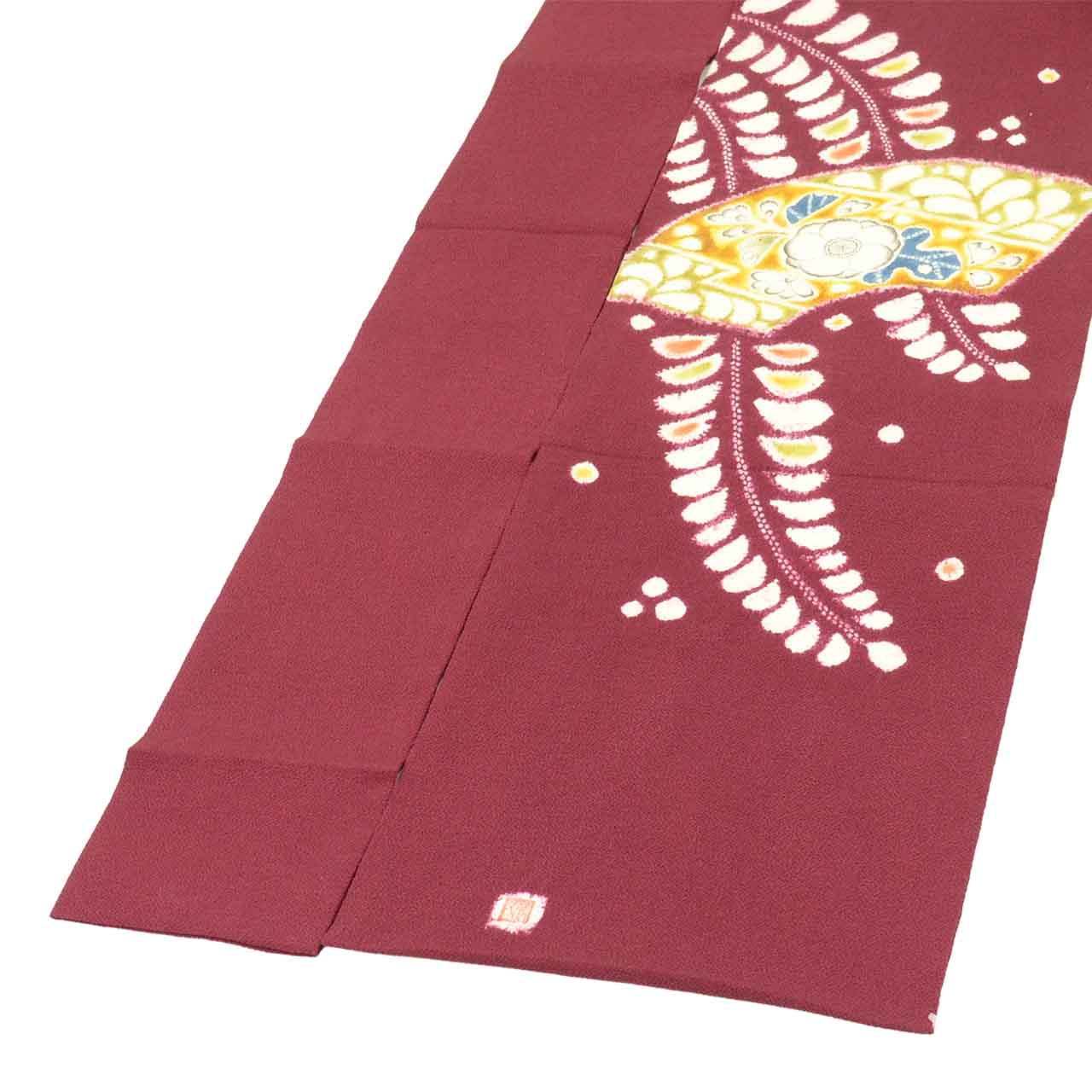 Vintage Japanese Obi | Nagoya Obi | Crimson Silk Crepe | Tsujigahana Pattern | Artist Signed | Sustainable | Sustainable | uu2812b