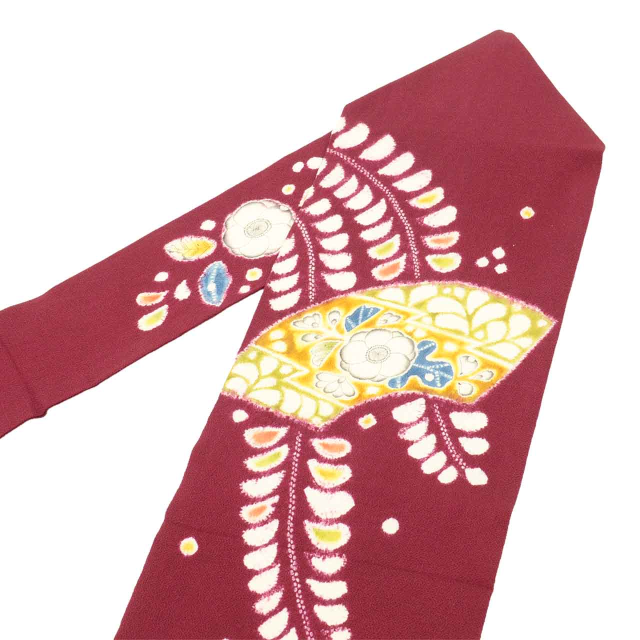 Vintage Japanese Obi | Nagoya Obi | Crimson Silk Crepe | Tsujigahana Pattern | Artist Signed | Sustainable | Sustainable | uu2812b