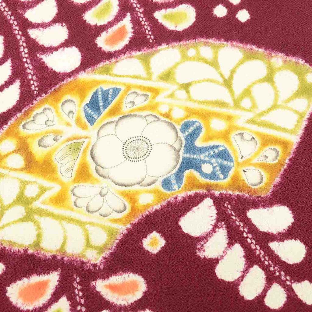 Vintage Japanese Obi | Nagoya Obi | Crimson Silk Crepe | Tsujigahana Pattern | Artist Signed | Sustainable | Sustainable | uu2812b