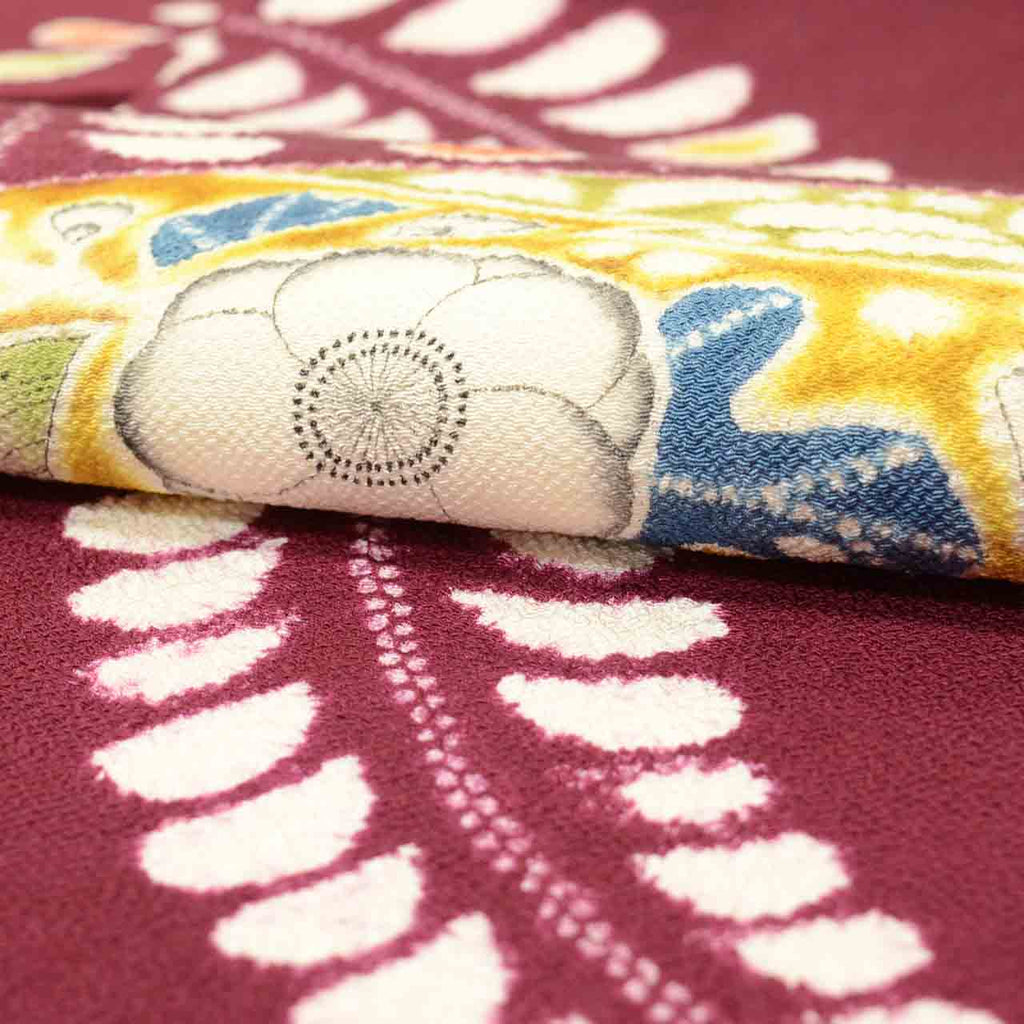 Vintage Japanese Obi | Nagoya Obi | Crimson Silk Crepe | Tsujigahana Pattern | Artist Signed | Sustainable | Sustainable | uu2812b