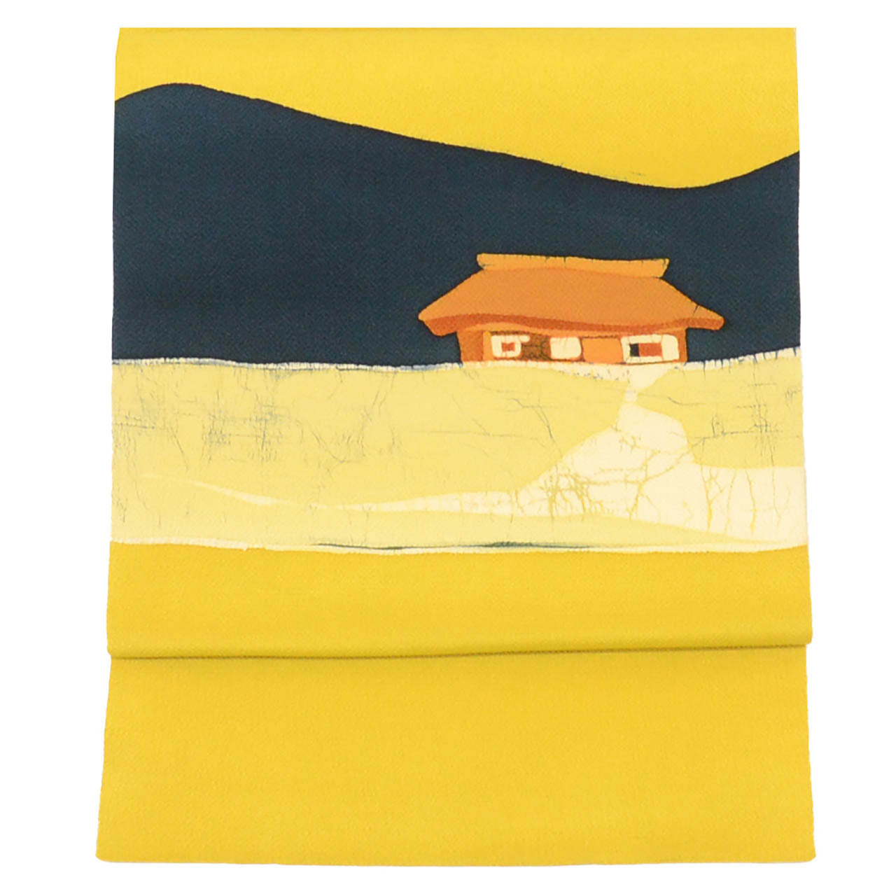 Vintage Japanese Obi | Nagoya Obi | Yellow Green Silk Crepe | House Pattern | Casual | Sustainable | Sustainable | uu2813b