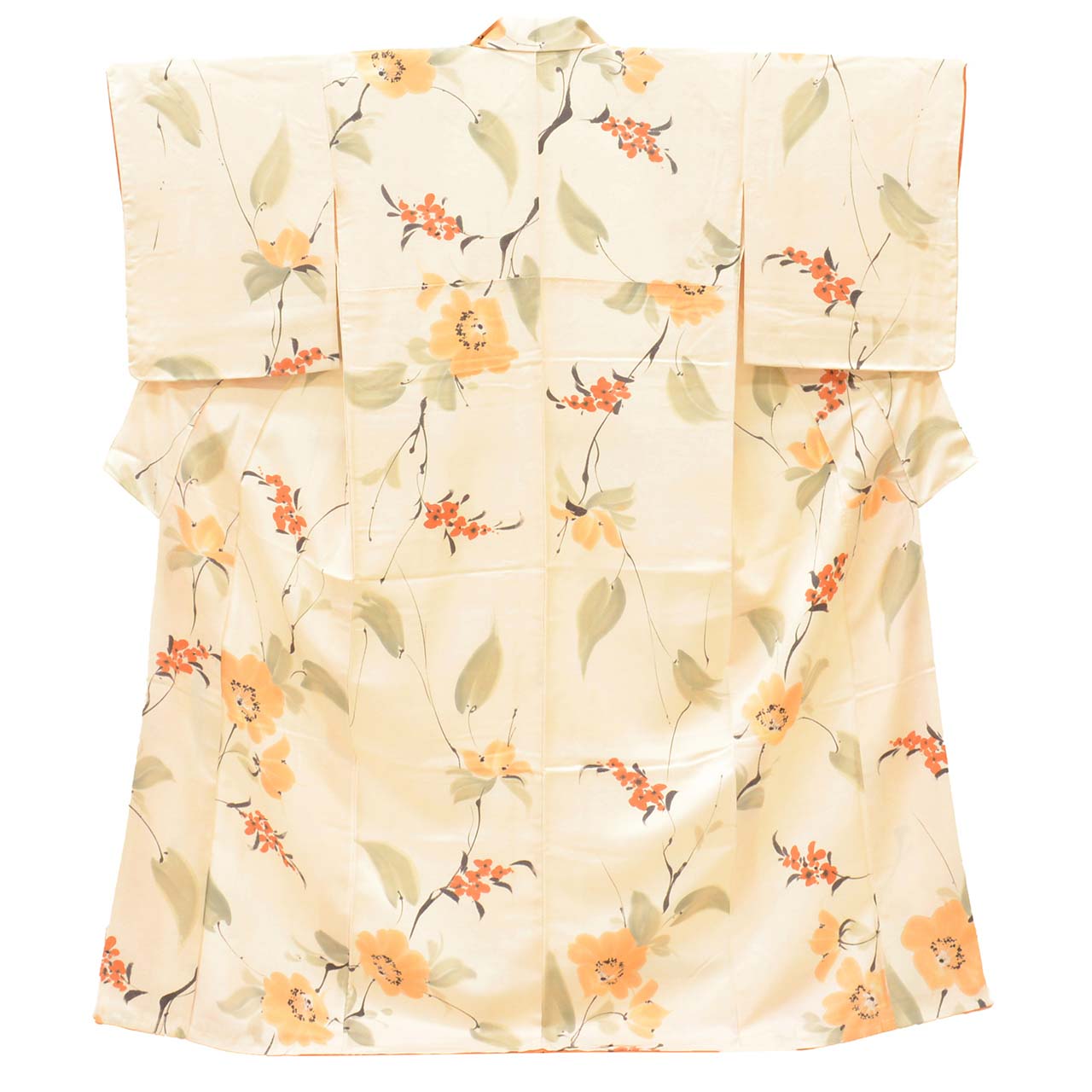 [Used] Recycled Kimono, Komon Kimono, Pure Silk, Size L (Slightly Plus Size L), Good Condition, Length 161.6cm (63.6in), Sleeve Length 65.6cm (25.8in), Lined, Ready-made, Unused, Beige, Floral Pattern, Silk, Reuse, uu2814b 