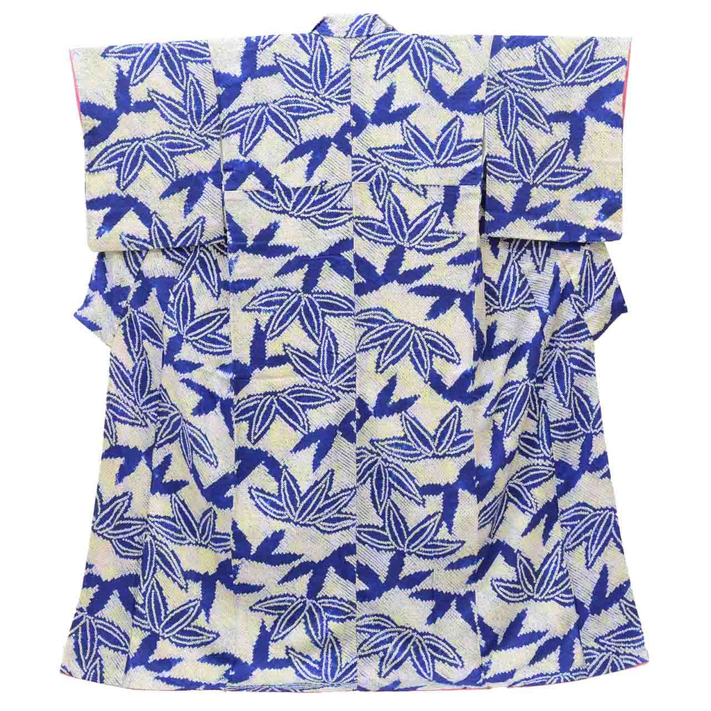 [Used] Recycled Kimono, Komon style, Pure Silk, Size L (Slightly Plus Size L), Excellent Condition, Length 161.5cm (63.6in), Sleeve Length 66.3cm (26.1in), Lined, Ready-made, Fully Shibori Dyed, Navy Blue with Bamboo Pattern, Silk, Reused, uu2815b 