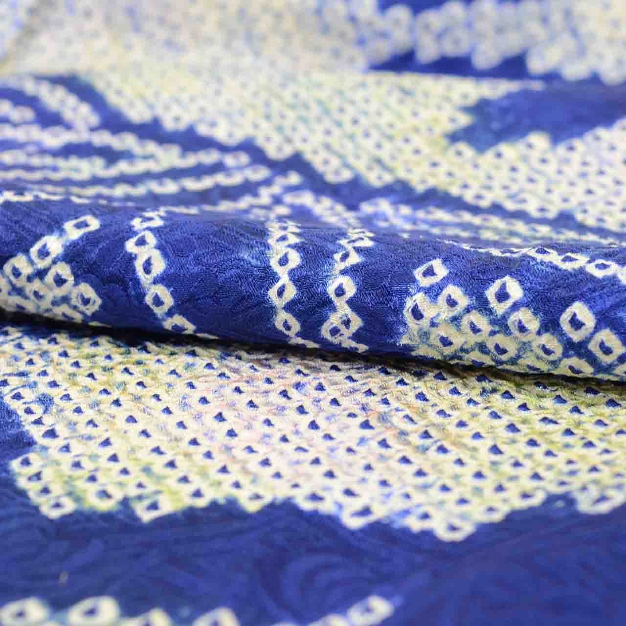 [Used] Recycled Kimono, Komon style, Pure Silk, Size L (Slightly Plus Size L), Excellent Condition, Length 161.5cm (63.6in), Sleeve Length 66.3cm (26.1in), Lined, Ready-made, Fully Shibori Dyed, Navy Blue with Bamboo Pattern, Silk, Reused, uu2815b 