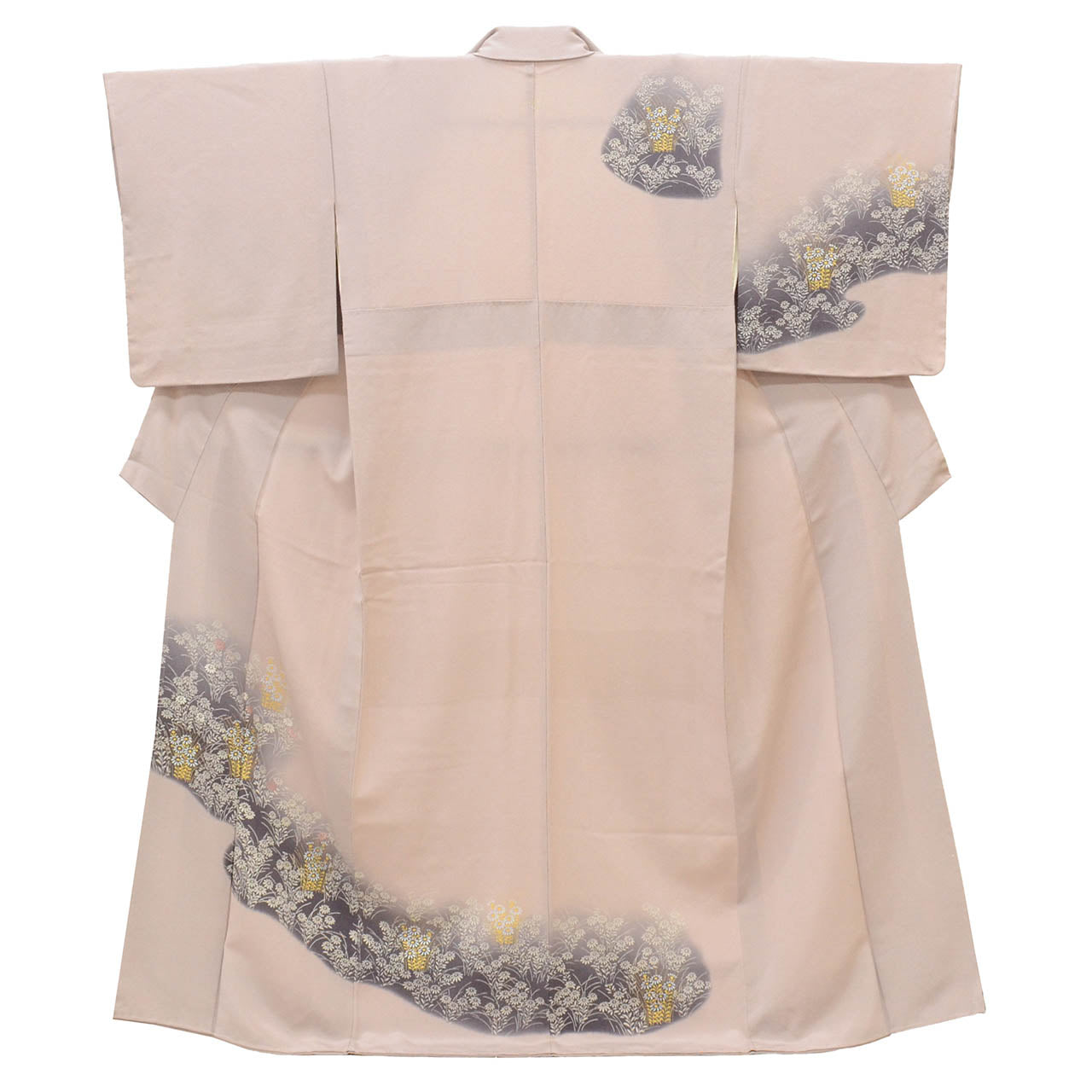 Visiting kimono, recycled kimono, pure silk, size M (slightly larger than L), special condition, length 159.5cm (62.8in), sleeve length 65.2cm (25.7in), lined, ready-made, unused, single crest, crepe silk, purple, floral pattern, reused, uu2816b 