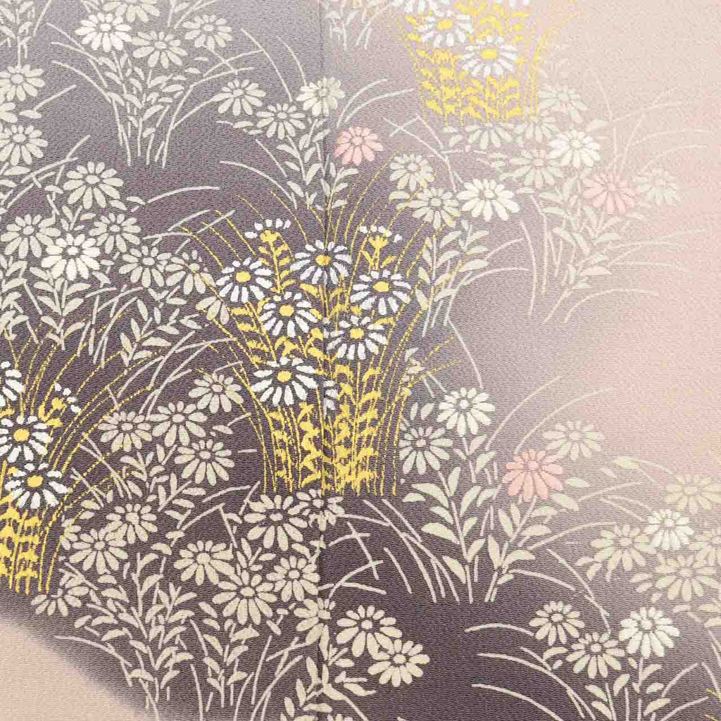 Visiting kimono, recycled kimono, pure silk, size M (slightly larger than L), special condition, length 159.5cm (62.8in), sleeve length 65.2cm (25.7in), lined, ready-made, unused, single crest, crepe silk, purple, floral pattern, reused, uu2816b 