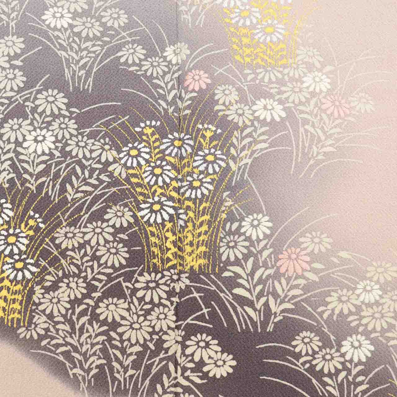 Visiting kimono, recycled kimono, pure silk, size M (slightly larger than L), special condition, length 159.5cm (62.8in), sleeve length 65.2cm (25.7in), lined, ready-made, unused, single crest, crepe silk, purple, floral pattern, reused, uu2816b 