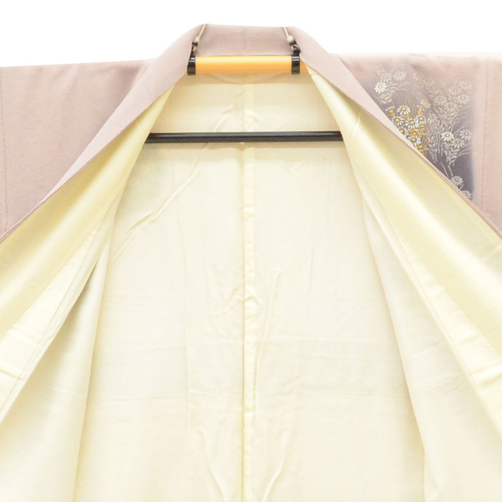 Visiting kimono, recycled kimono, pure silk, size M (slightly larger than L), special condition, length 159.5cm (62.8in), sleeve length 65.2cm (25.7in), lined, ready-made, unused, single crest, crepe silk, purple, floral pattern, reused, uu2816b 