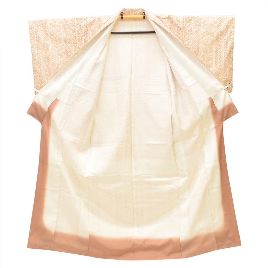 Vintage Japanese Kimono | Oshima Tsumugi | White Silk | Floral Geometric | Warikomi | Size M | Sustainable | Sustainable | uu2817b