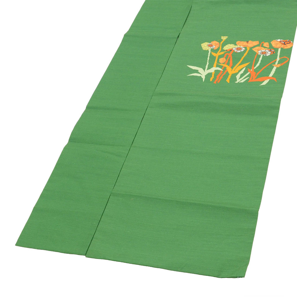 Vintage Japanese Obi | Nagoya Obi | Green Silk Tsumugi | Botanical Pattern | Casual | Sustainable | Sustainable | uu2818b