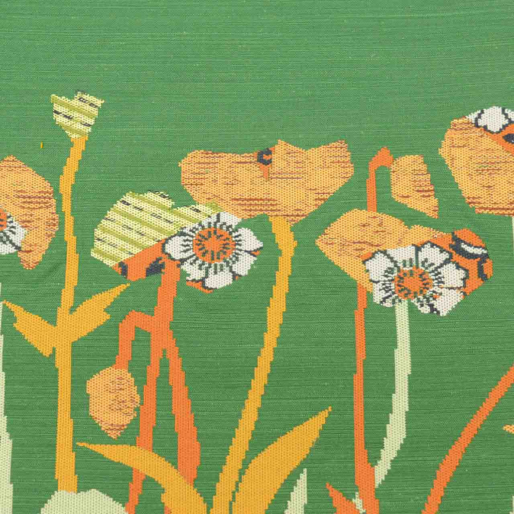 Vintage Japanese Obi | Nagoya Obi | Green Silk Tsumugi | Botanical Pattern | Casual | Sustainable | Sustainable | uu2818b