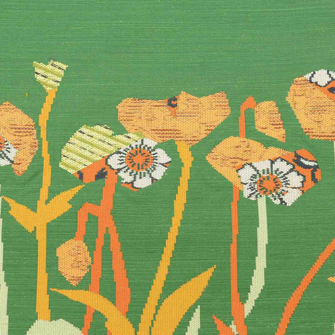 Vintage Japanese Obi | Nagoya Obi | Green Silk Tsumugi | Botanical Pattern | Casual | Sustainable | Sustainable | uu2818b