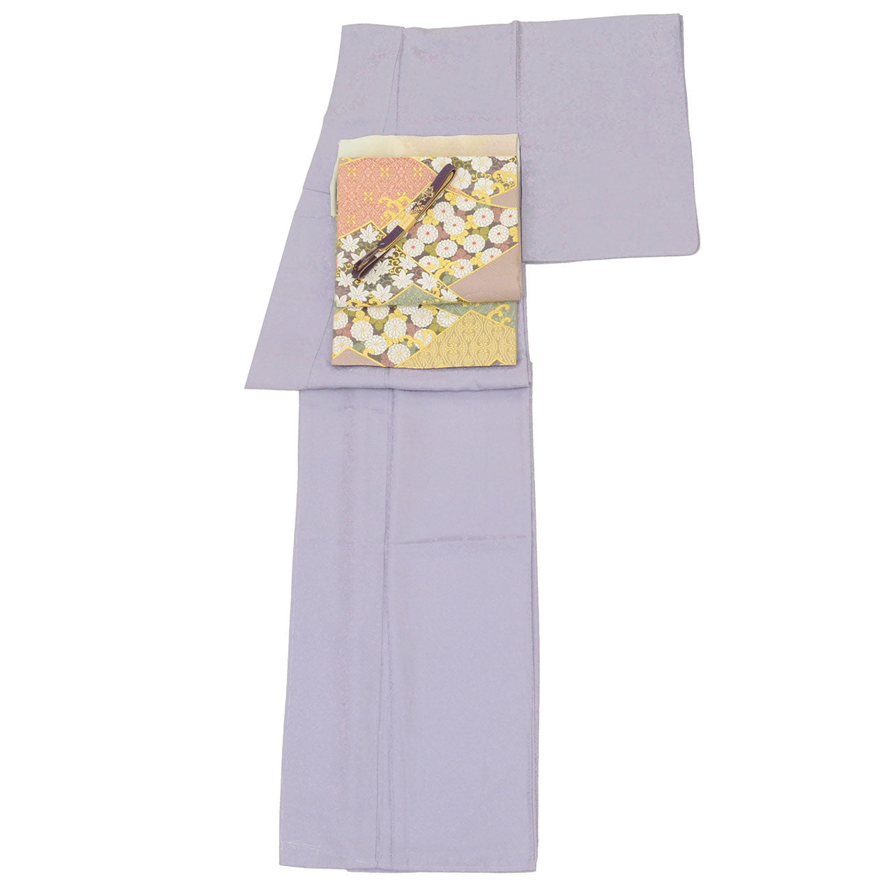 Vintage Japanese Kimono | Omeshi Kimono & Fukuro Obi Set | Purple Silk | One Crest | Size M | Sustainable | Sustainable | uu2822b