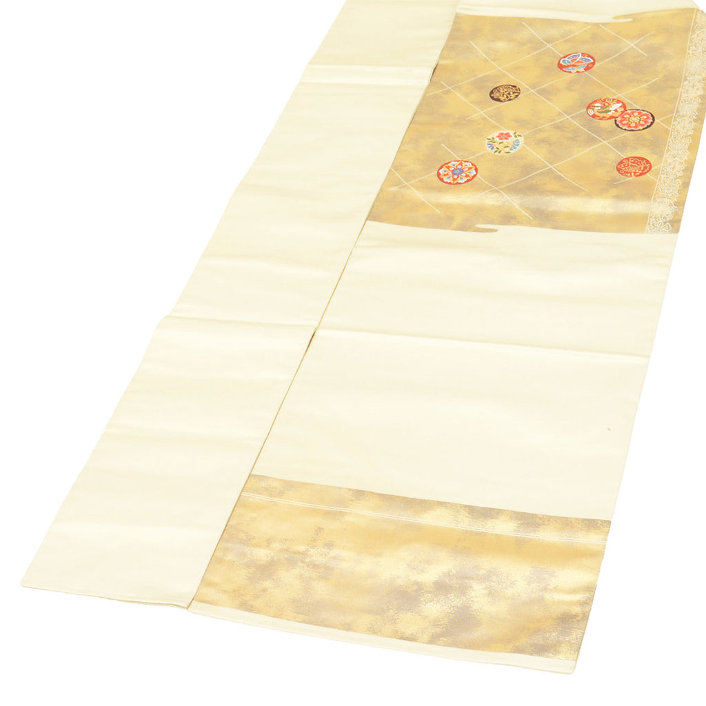 Vintage Japanese Obi | Nagoya Obi | White Silk | Floral Circle Gold Foil | Unused | Sustainable | Sustainable | uu2824b