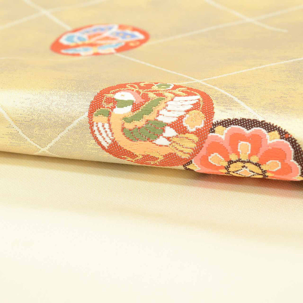 Vintage Japanese Obi | Nagoya Obi | White Silk | Floral Circle Gold Foil | Unused | Sustainable | Sustainable | uu2824b