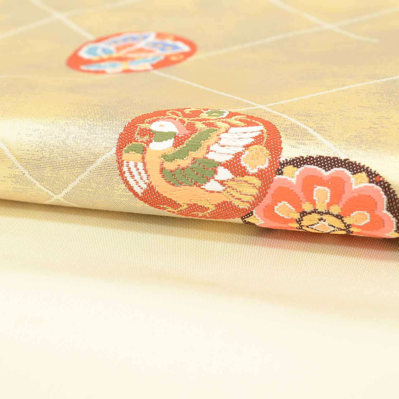 Vintage Japanese Obi | Nagoya Obi | White Silk | Floral Circle Gold Foil | Unused | Sustainable | Sustainable | uu2824b