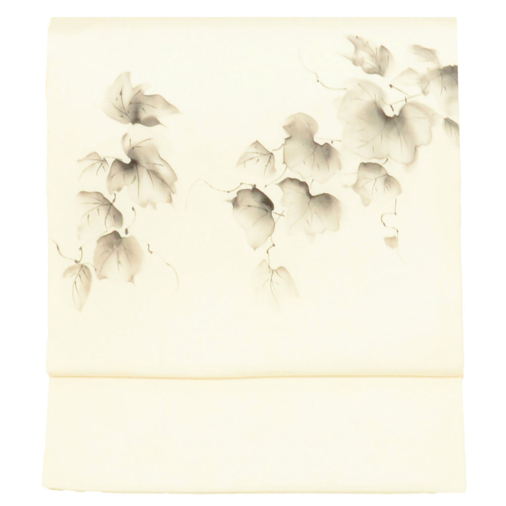 Vintage Japanese Obi | Nagoya Obi | White Silk | Ivy Pattern | Artist Signed | Unused | Sustainable | Sustainable | uu2825b