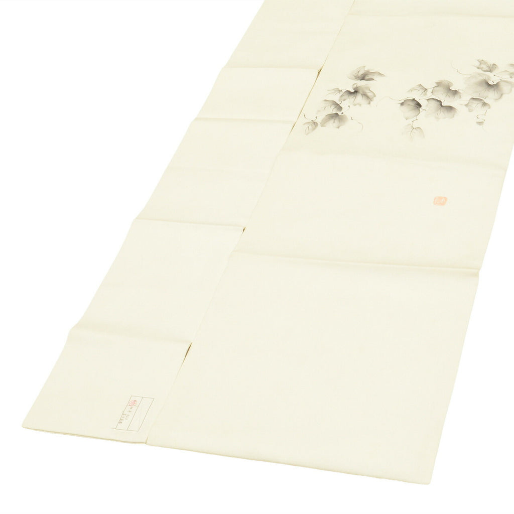 Vintage Japanese Obi | Nagoya Obi | White Silk | Ivy Pattern | Artist Signed | Unused | Sustainable | Sustainable | uu2825b