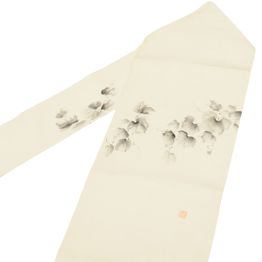 Vintage Japanese Obi | Nagoya Obi | White Silk | Ivy Pattern | Artist Signed | Unused | Sustainable | Sustainable | uu2825b