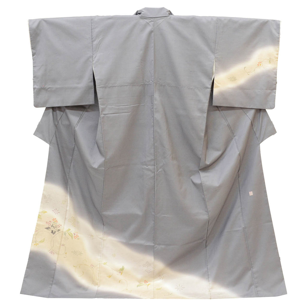 Vintage Japanese Kimono | Ushikubi Tsumugi | Gray Purple Silk | Botanical | Artist Signed | Dry-cleaned | Size LL | Sustainable | uuc1234a20