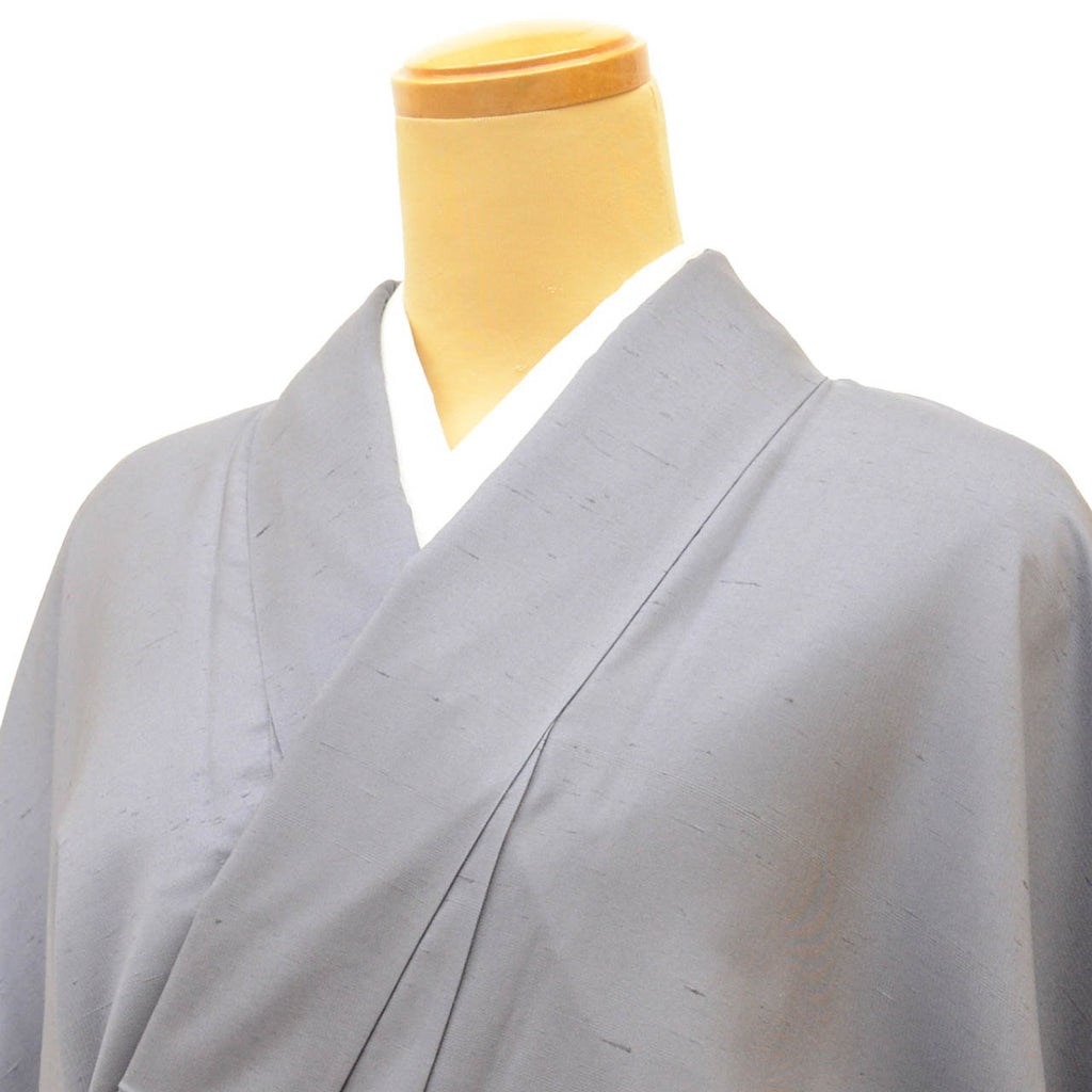 Vintage Japanese Kimono | Ushikubi Tsumugi | Gray Purple Silk | Botanical | Artist Signed | Dry-cleaned | Size LL | Sustainable | uuc1234a20